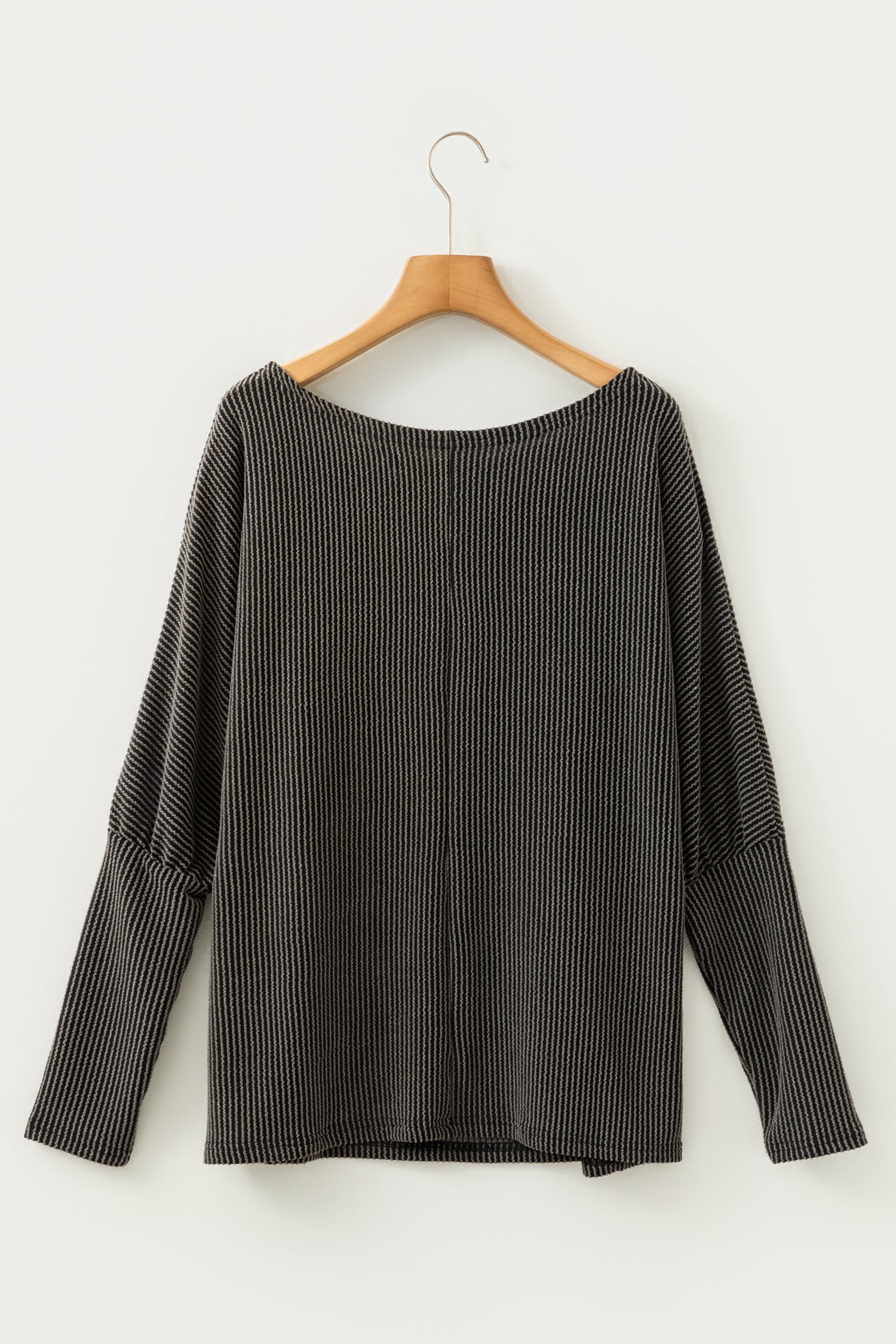 Carbon Grey Twisted Ribbed Dolman Long Sleeve Top