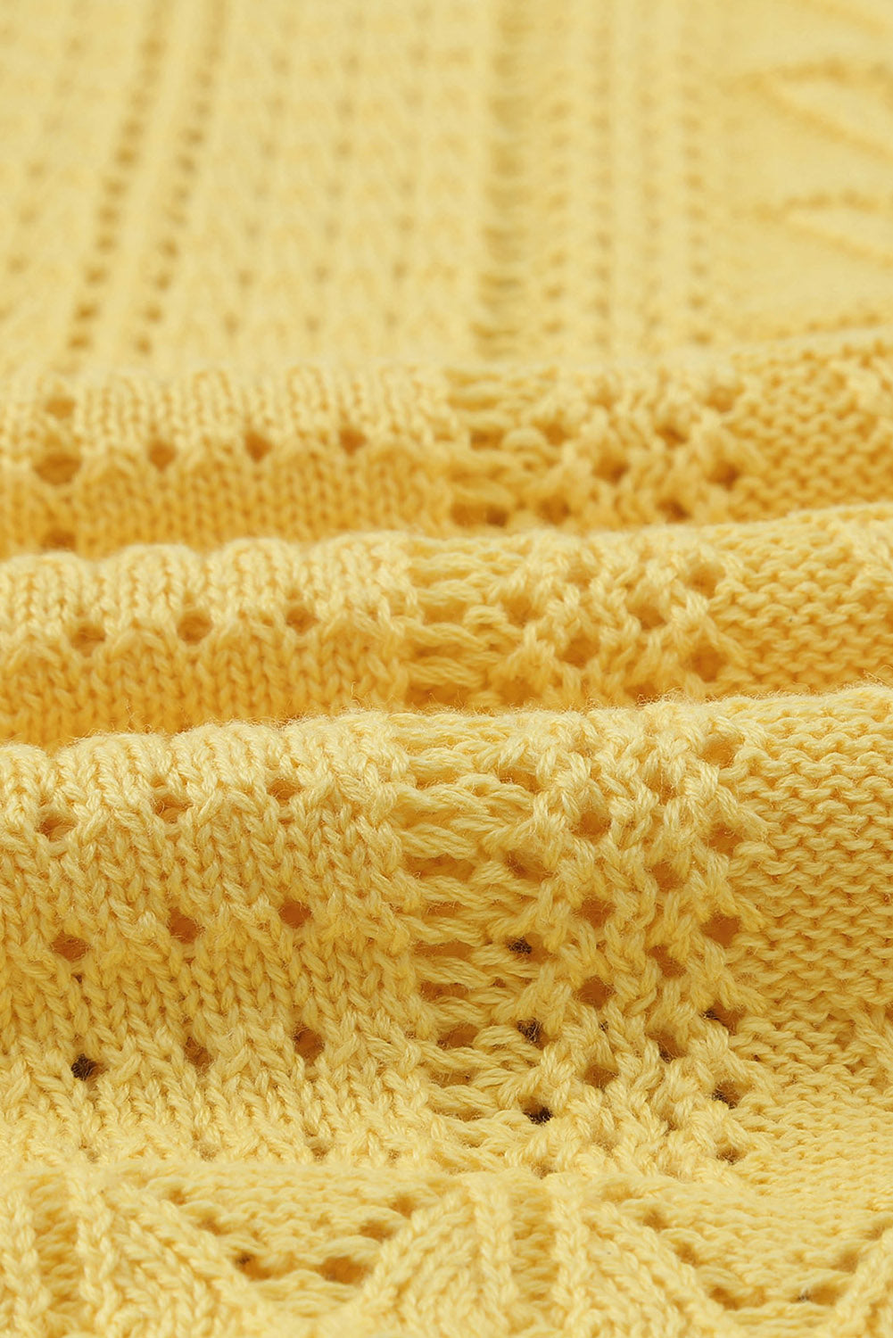 Yellow Crochet Lace Pointelle Knit Sweater