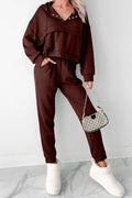 Chicory Coffee Button Drawstring Cropped Hoodie Jogger 2pcs Set