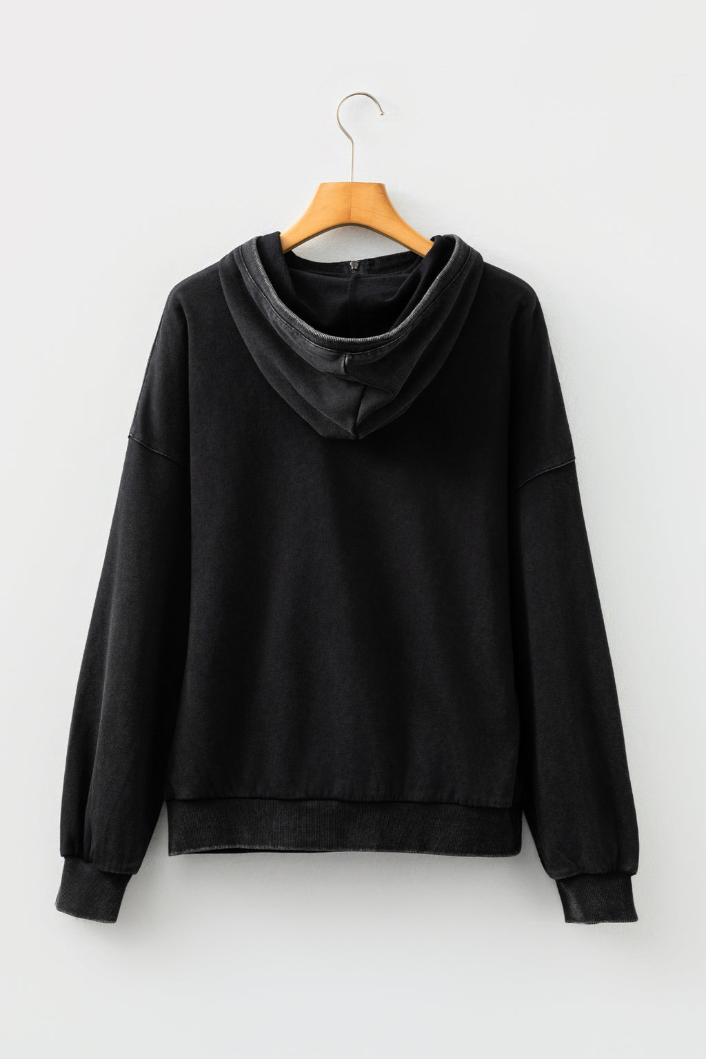 Black Half Zip Kangaroo Pocket Mineral Wash Baggy Hoodie