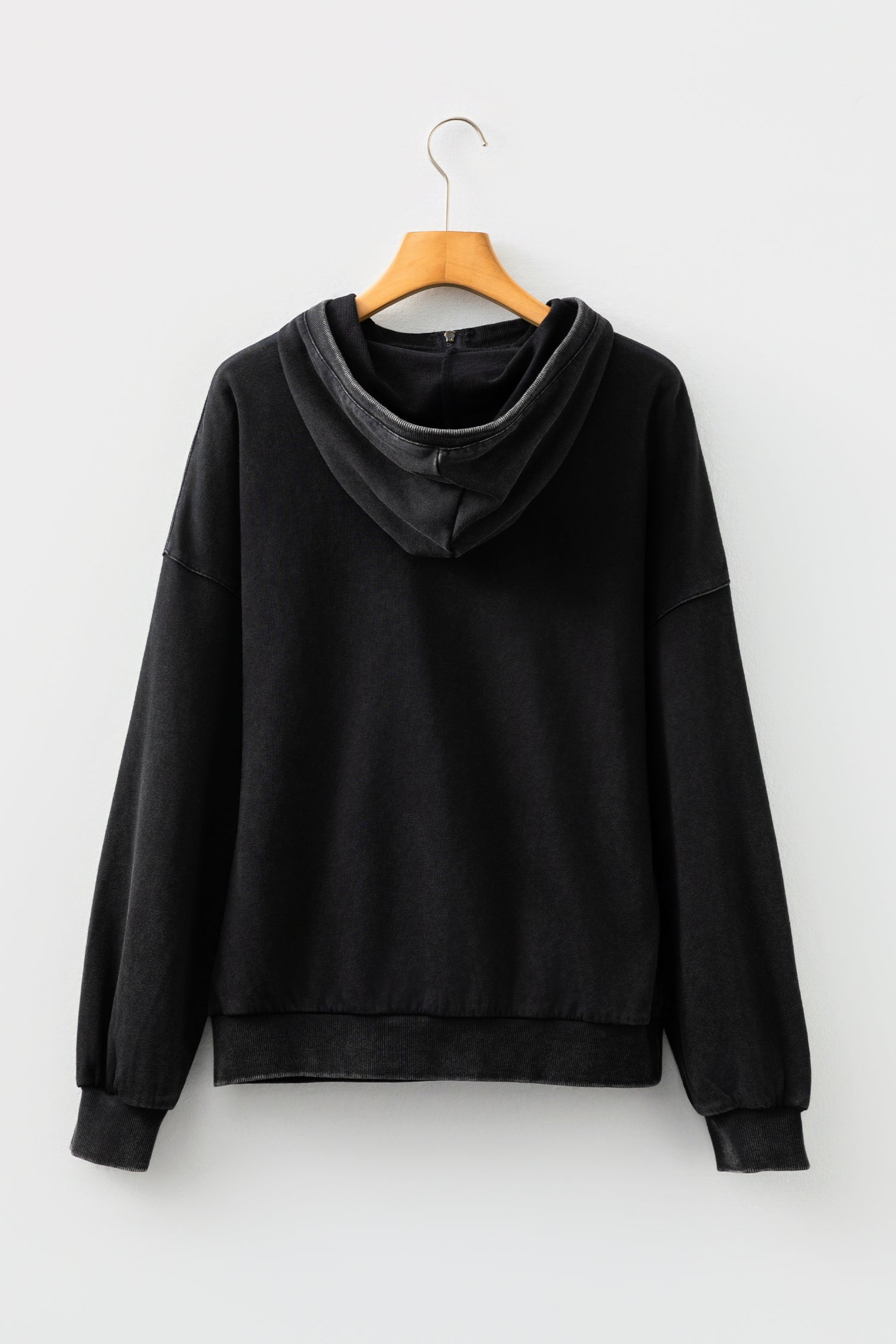 Black Half Zip Kangaroo Pocket Mineral Wash Baggy Hoodie