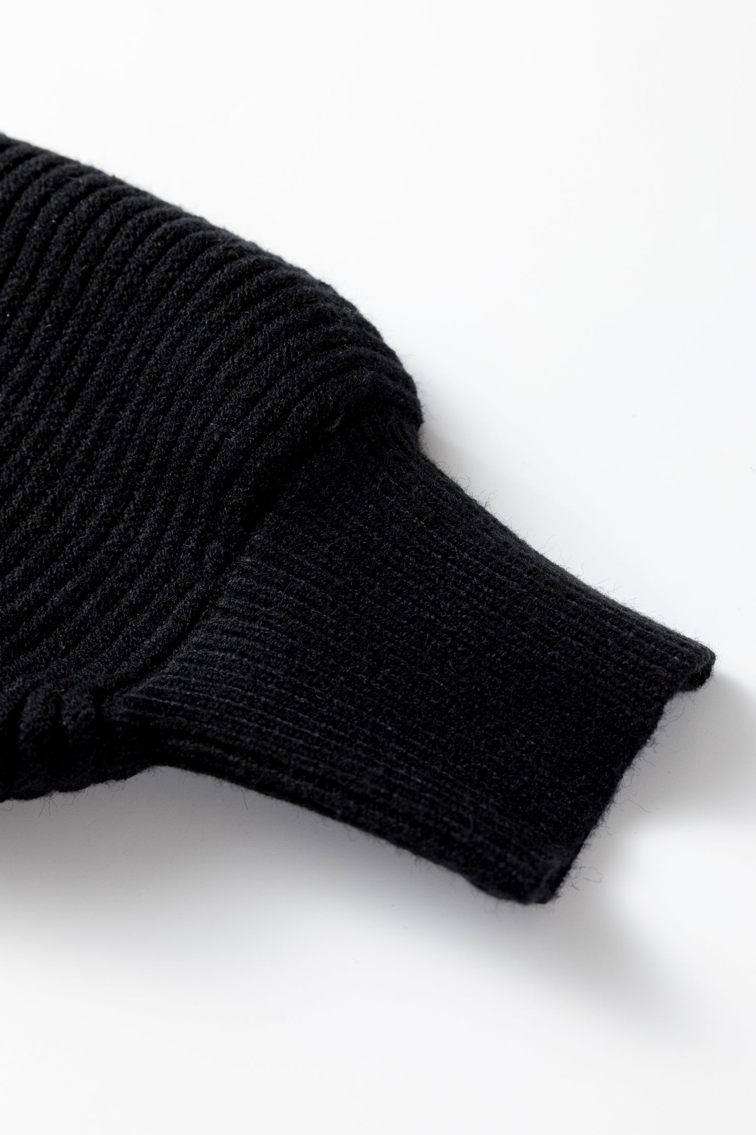 Black High Neck Puff Sleeve Sweater Pleated Mini Skirt 2pcs Knitted Outfit