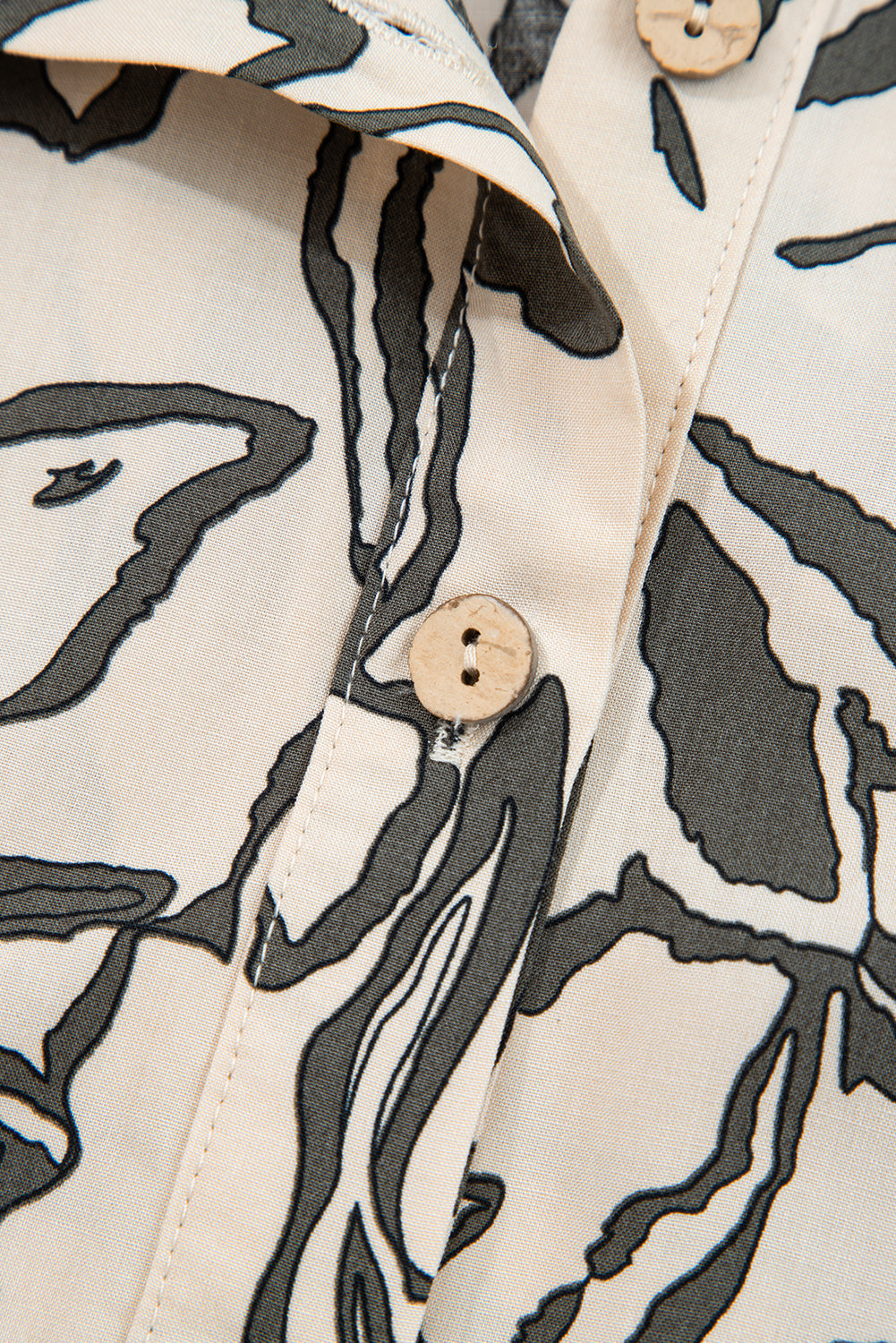 Gray Morn Floral Print Batwing Sleeve Buttoned Loose Fit Shirt